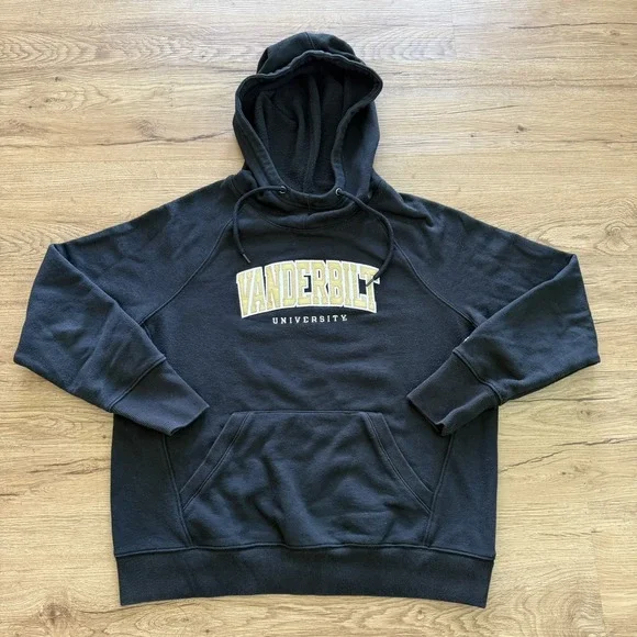Vanderbilt Champion Hoodie Black Embroidered Sweatshirt Sz Large Drawstring - Picture 1 of 7